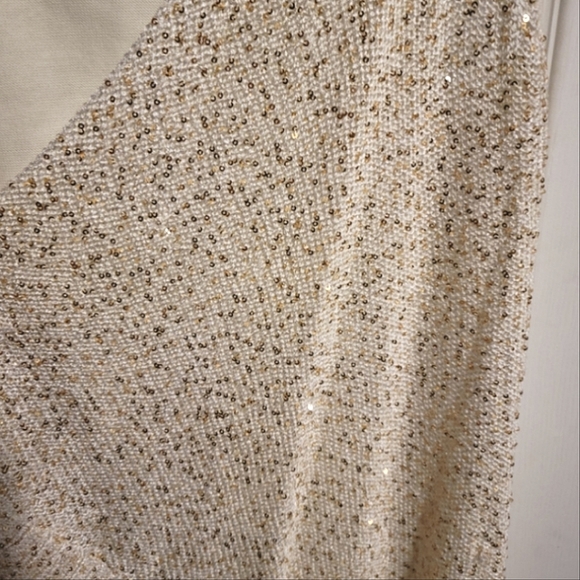 NWOT Semi-Sheer Sequin Cream Sleeveless Cardigan - Picture 2 of 4